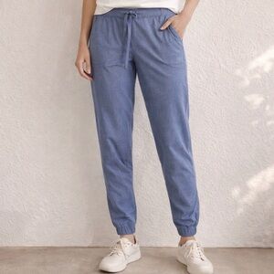 Albion Women's Jogger Pants Blue Chambray Stretch Ankle Zip Size‎ M Tall